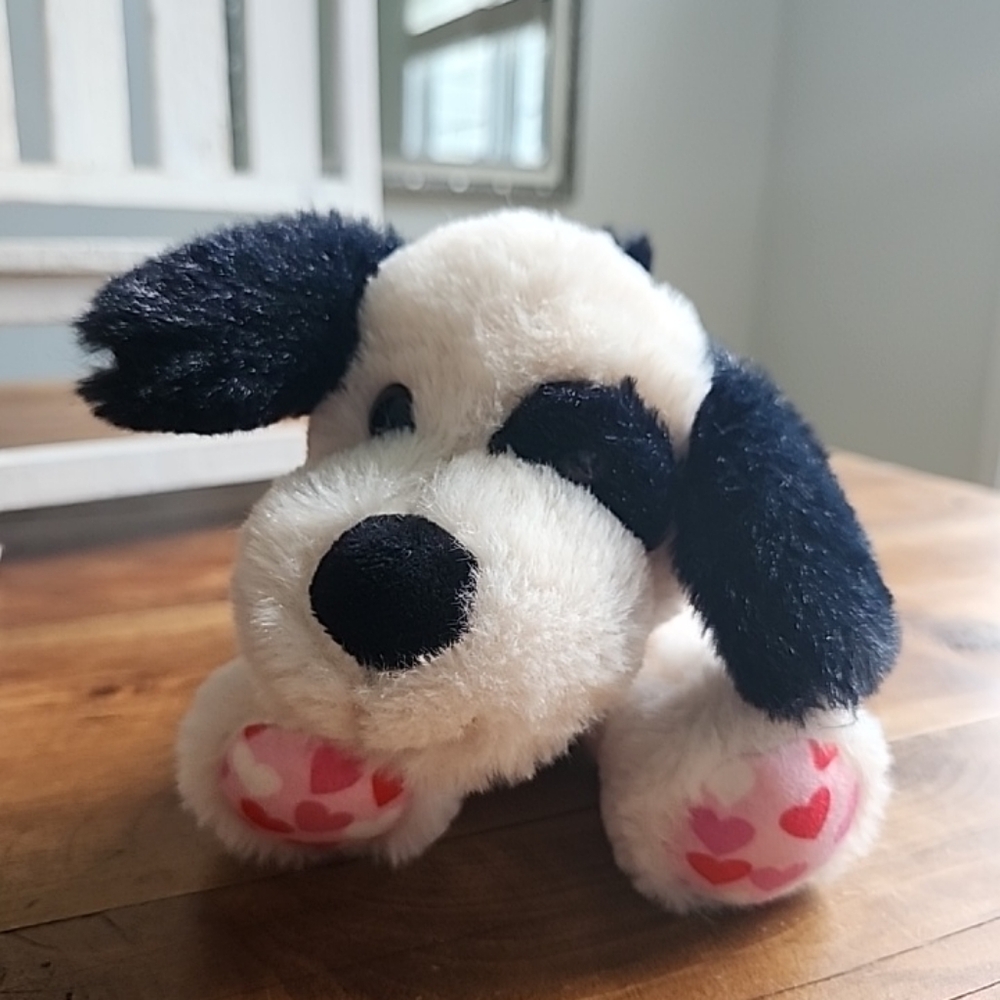 Walgreen's Plush White Dog With Black Eye Ears Tail Hearts On Paws